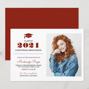 Any Year or Colour - Simple Photo Graduation  Invitation