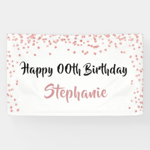 Any Year  Rose Gold Birthday Confetti Script Banner