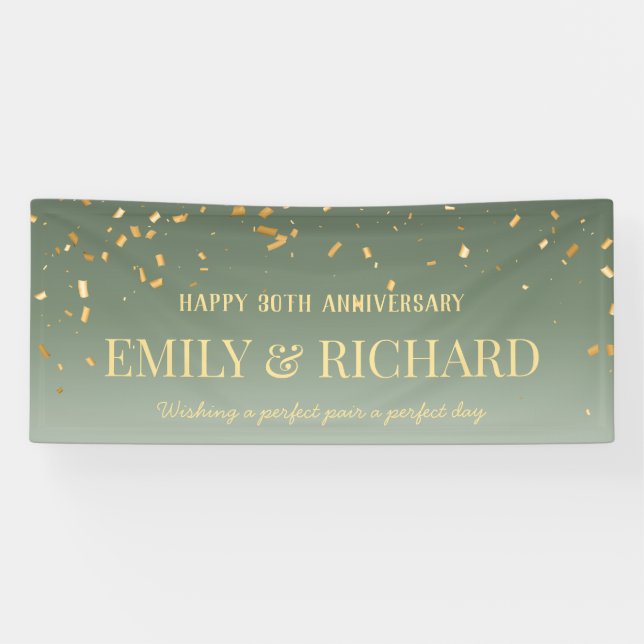 ANY YEAR Sage Gold Wedding Anniversary Banner (Horizontal)