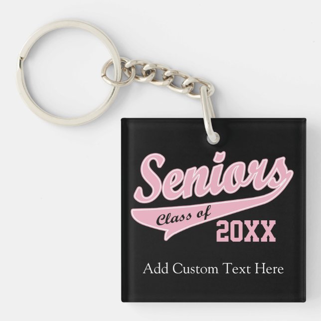 Any Year, Senior Class Pink/Black Graduation Keychain (Front)