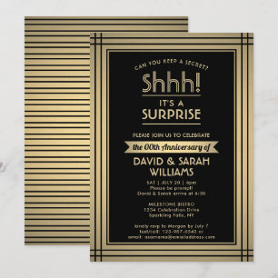 ANY YEAR Surprise Anniversary Elegant Black & Gold Invitation