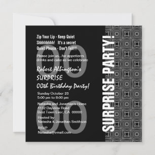 Any Year Surprise Birthday Modern Black White Grey Invitation