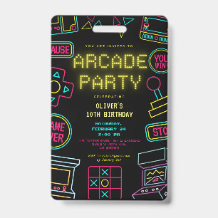 Any year video games arcade invitation birthday  badge