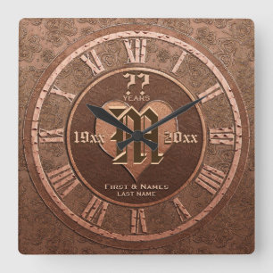 Any Year Vintage Copper Look Wedding Anniversary Square Wall Clock
