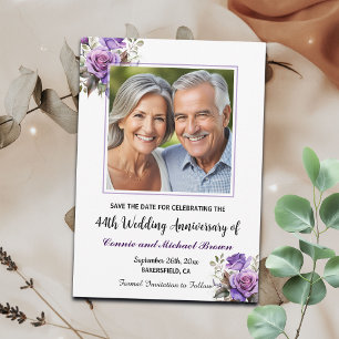 Any Year Wedding Anniversary Purple Roses Photo Save The Date