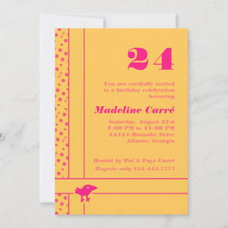 Any Year Yellow and Pink Birthday Party Invitation