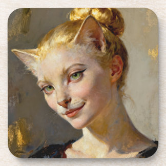 “Anya, Meticulously Content” – A Feminine Feline  Coaster