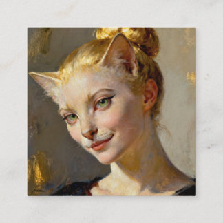 “Anya, Meticulously Content” – A Feminine Feline  Square Business Card