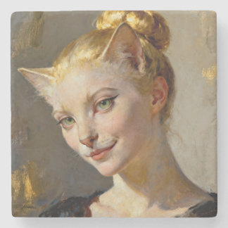 “Anya, Meticulously Content” – A Feminine Feline  Stone Coaster