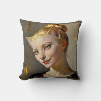 “Anya, Meticulously Content” – A Feminine Feline  Throw Pillow