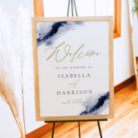 ANYA | Navy Blue Watercolor Splash Gold Welcome
