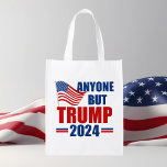 Anyone But Trump 2024 Funny Political Reusable Grocery Bag<br><div class="desc">Vote for anyone but Trump in the 2024 election to stay patriotic. Republicans and Democrats need to unite against Donald Trump and vote for Joe Biden so we can keep America safe. American flag on a political reusable grocery bag with anti Trump message.</div>