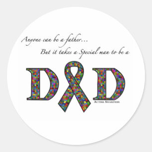 Anyone can be a father...autism classic round sticker