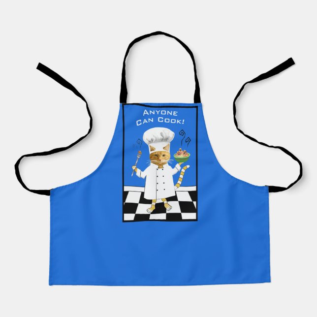Anyone Can Cook! Blue Kitty Apron (Small) (Front)