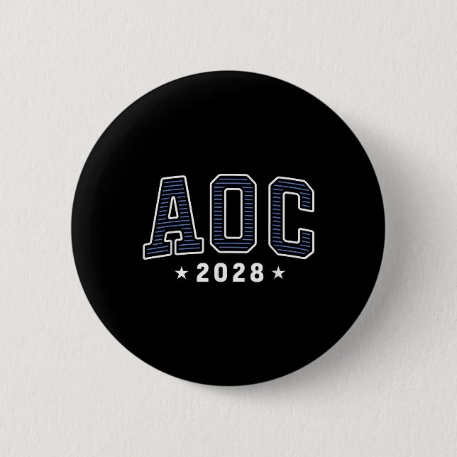 Aoc 2028 Simple Preppy Varsity  2 Inch Round Button (Front)