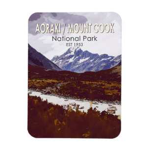 Aoraki Mount Cook National Park New Zealand Retro Magnet