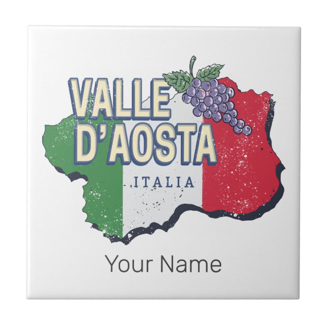 Aosta Valley Italy Region Map Vintage Souvenir Tile (Front)