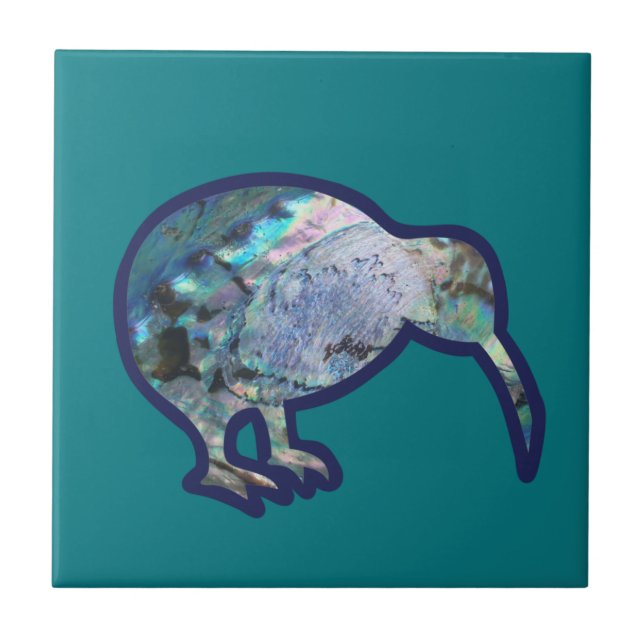 AOTEAROA NEW ZEALAND PAUA SHELL KIWI BIRD GREEN NZ TILE (Front)