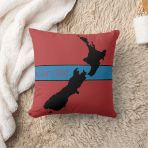 AOTEAROA NZ GRAPHIC BLACK ON RED KIWI NEW ZEALAND THROW PILLOW