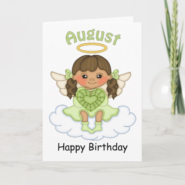 Août Anniversaire Angel Brunette Carte d'anniversa (Devant)