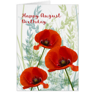 Août Carte d'anniversaire avec des pavots