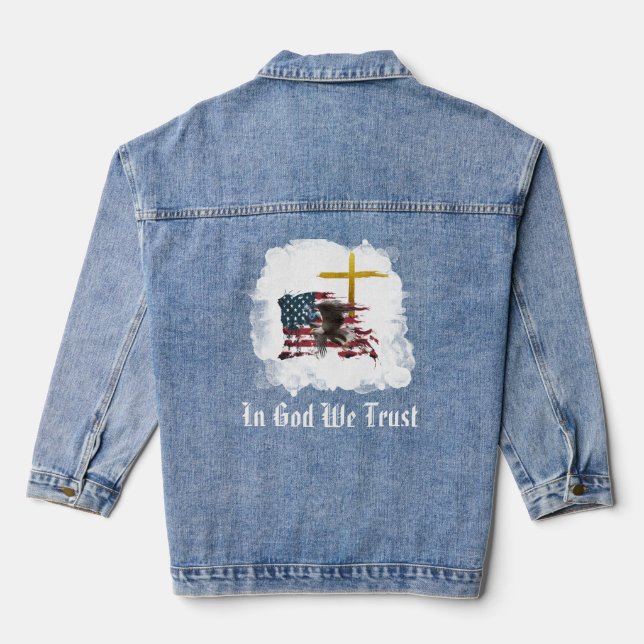 *~* AP27 Christian Veteran Patriotic Eagle  Flag Denim Jacket (Back)