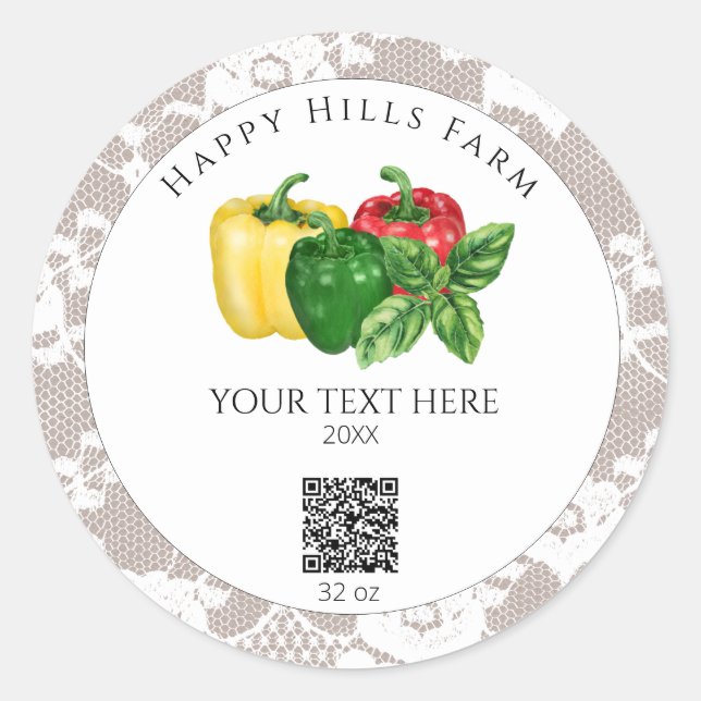 *~* AP30 Bell Peppers Canning QR Logo  Classic Round Sticker (Front)