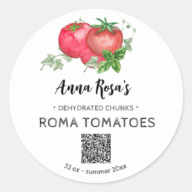 *~* AP30 Dehydrated Tomatoes QR Logo  Classic Round Sticker (Front)