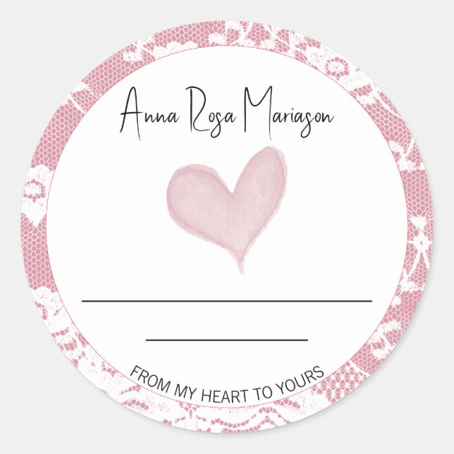 ** AP30 Lace Homemade Pink Heart Generic   Classic Round Sticker (Front)