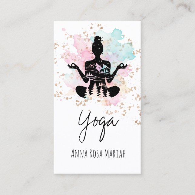 *~* AP33 Pine Tree Yoga Rainbow Chakra Spiritual  Business Card (Front)