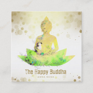 *~* AP33 QR Buddha Lotus Floral Botanical Square Business Card