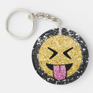 *~* AP40 Happy Pink Tongue Mouth Emoji Glitter K Keychain