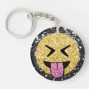 *~* AP40 Happy Pink Tongue Mouth Emoji Glitter   Keychain