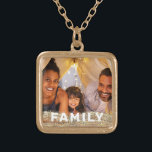 *~* AP42 FAMILY Photo Picture Gold Glitter  Gold Plated Necklace<br><div class="desc">SQUARE GOLD NECKLACE - GLITTER and White Block Letters (search id AP42 for similar designs on various products ) * Energetically Enhanced remembrance Keepsake memories memory family. Upload your family picture. Right now the text reads "FAMILY" A text area is available. Personalize Customize the font colour , font size actual...</div>