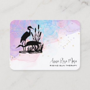 *~* AP46 QR Ethereal Beach Marsh Heron Elegant Business Card