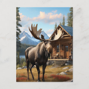 *~* AP49 MOOSE Stream Nature  Cabin Forest  Postcard
