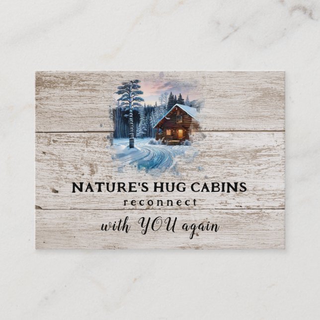 *~* AP49  Rustic Cabin QR Wood Planks Winter Business Card (Front)
