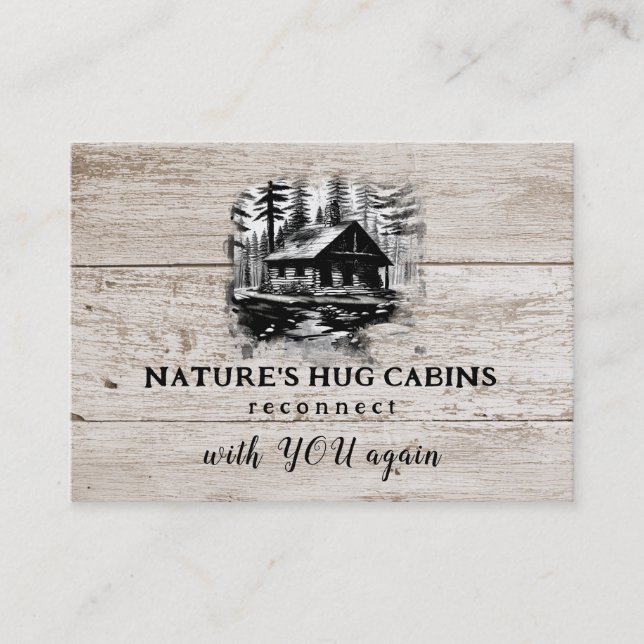 *~* AP49 Rustic Cabin Sketch Wood Planks QR Business Card (Front)
