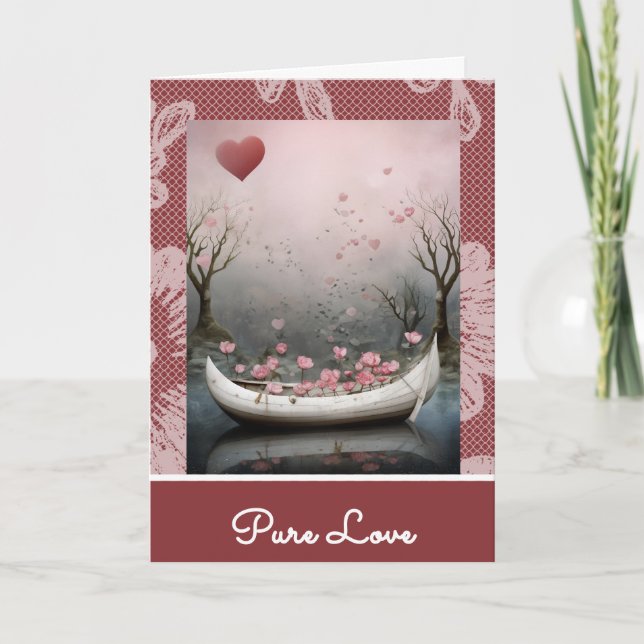 *~* AP51 17 Romantic House Boat Hearts Valentine Holiday Card (Front)