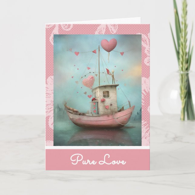 *~* AP51  Love Boat Hearts Romantic Valentine 2 Holiday Card (Front)