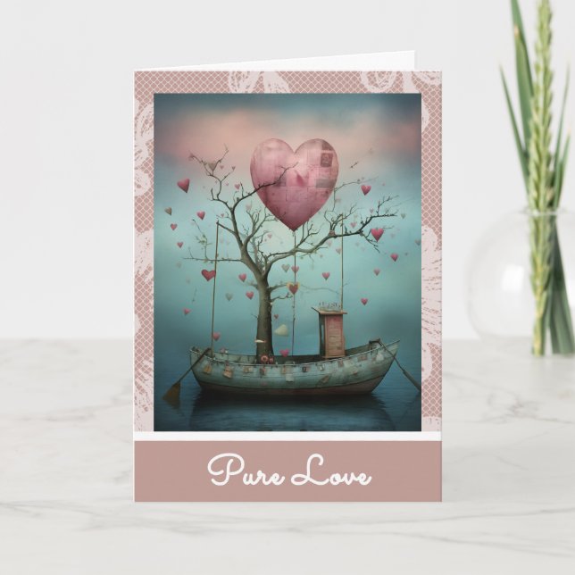 *~* AP51 Romantic Boat Hearts Valentine Serene 18 Holiday Card (Front)