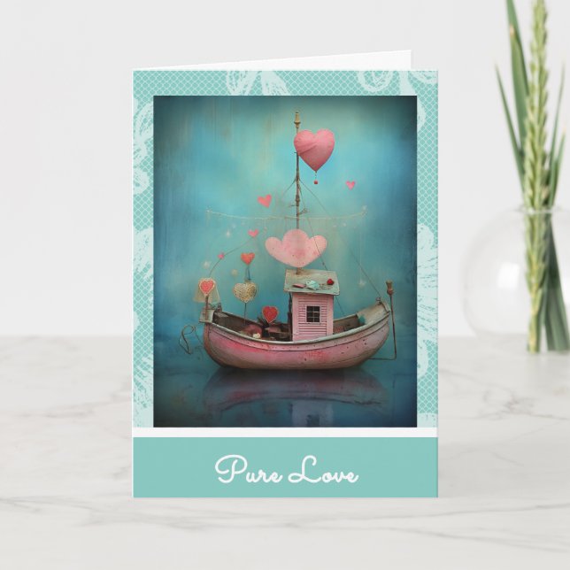 *~* AP51 Romantic Boat Hearts Valentine Serene 32 Holiday Card (Front)