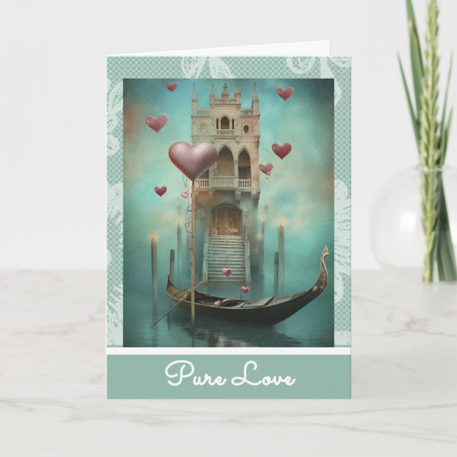 *~* AP51 Romantic Love Boat Hearts Valentine 3 Holiday Card (Front)