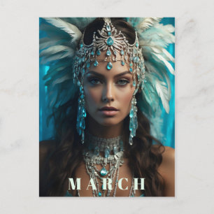 *~* Ap53 MARCH Boho AQUAMARINE Headdress Postcard