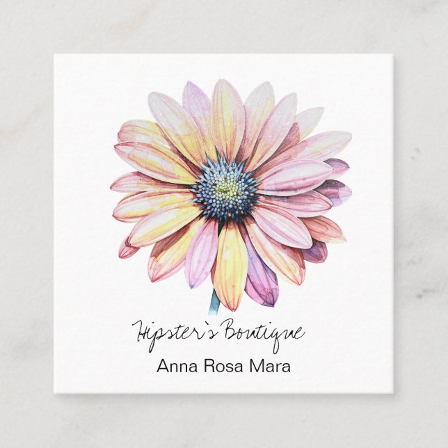 *~* AP57 Boho QR Bold Retro 60's Flower DAISY Square Business Card (Front)