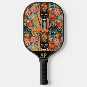 *~* AP68 Floral Whimsical Quirky Cat PHOTO 5 Pickleball Paddle