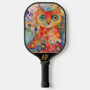 *~* AP68 Whimsical Quirky Cat Vibrant Colorful 3 Pickleball Paddle