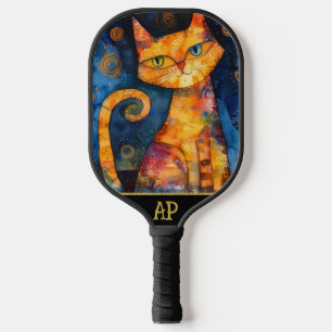 *~* AP68 Whimsical Quirky Cat Vibrant Colourful 5 Pickleball Paddle