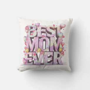 *~ AP72 Mother Day BEST MOM EVER Hearts Floral 4 Throw Pillow