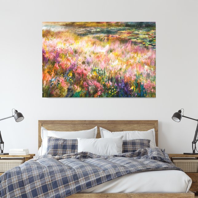 *~* AP84 Ethereal Painting Flowers Pond Lily Pads  Canvas Print (Insitu(Bedroom))
